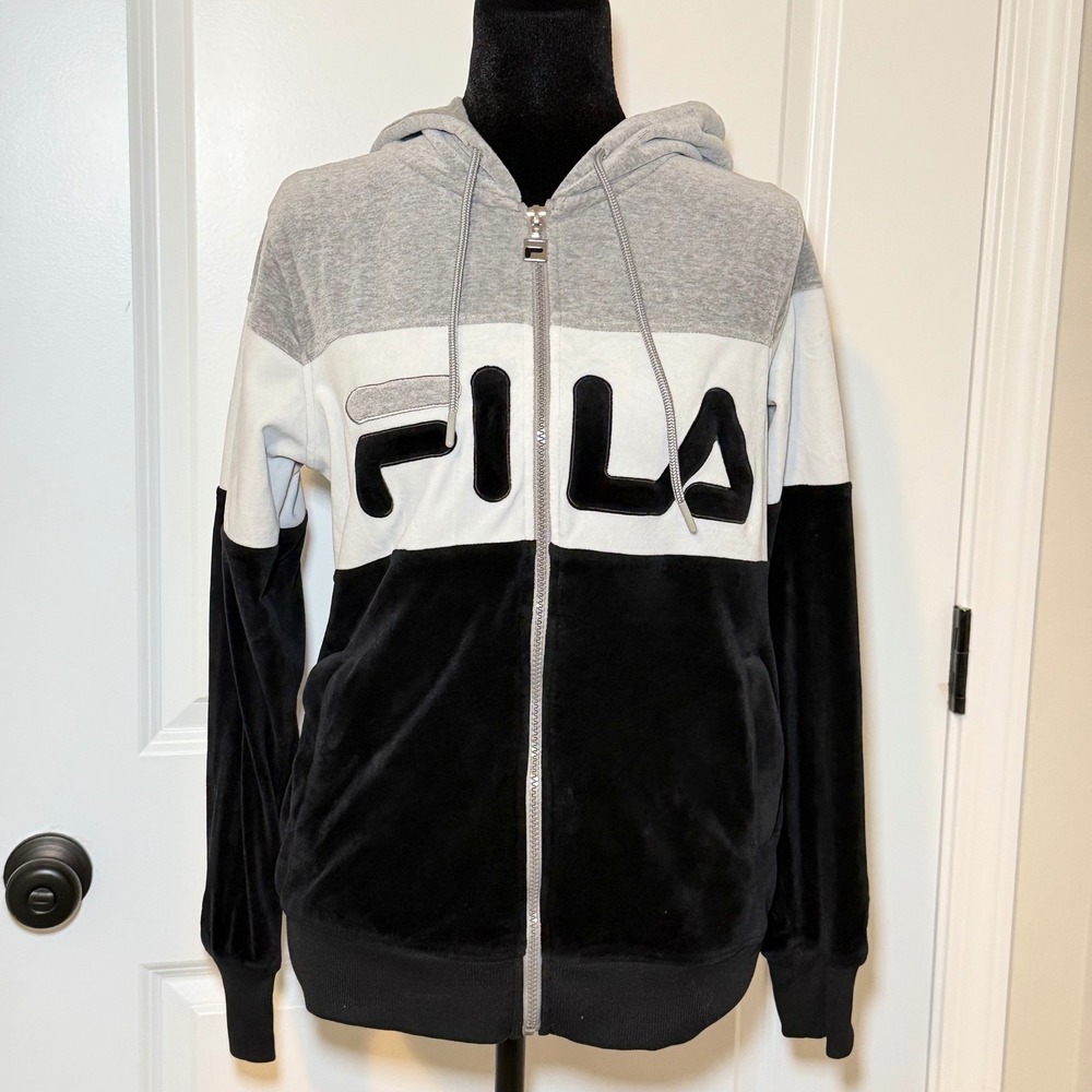 Fila Womens Velour Full Zip Hoodie Size S Y2K